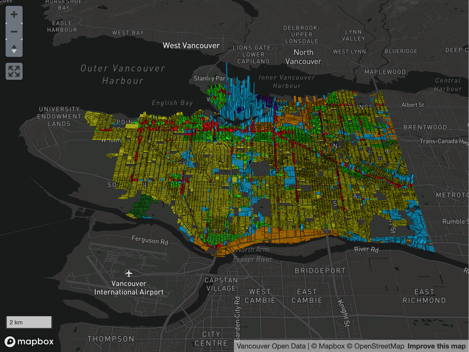 Map of land values by zoning category for the City of Vancouver